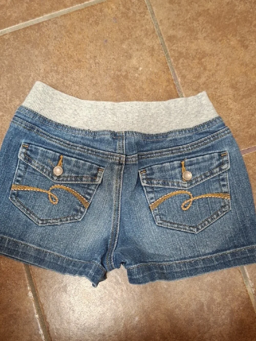 Justice Light Blue Denim Shorts with Gray Knit Waistband